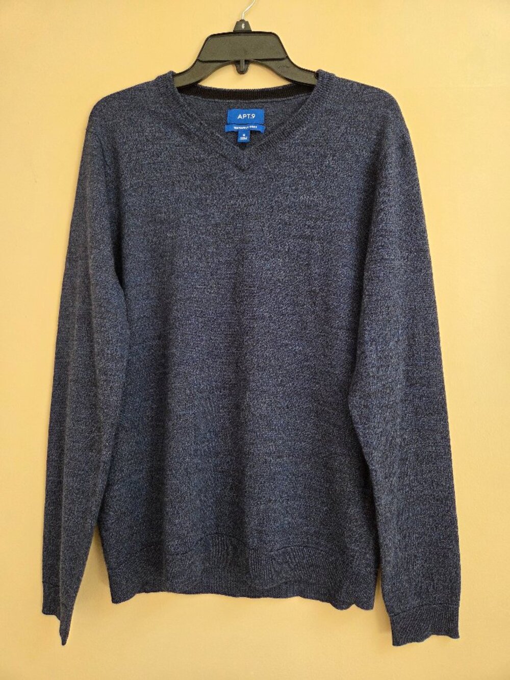 APT.9 Men's Size M Merino Wool Blend V- Neck Sweater Heather Blue Pullover Soft
